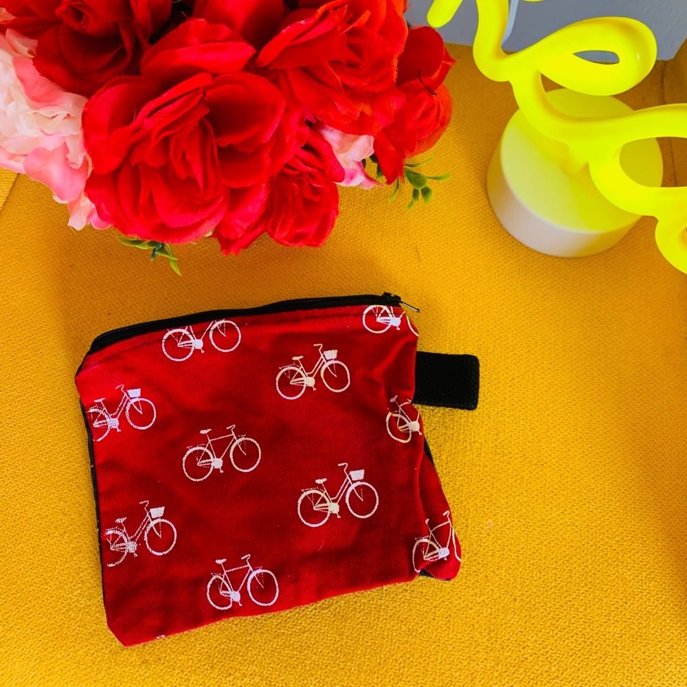 Red White Canvas Bicycle print pouch